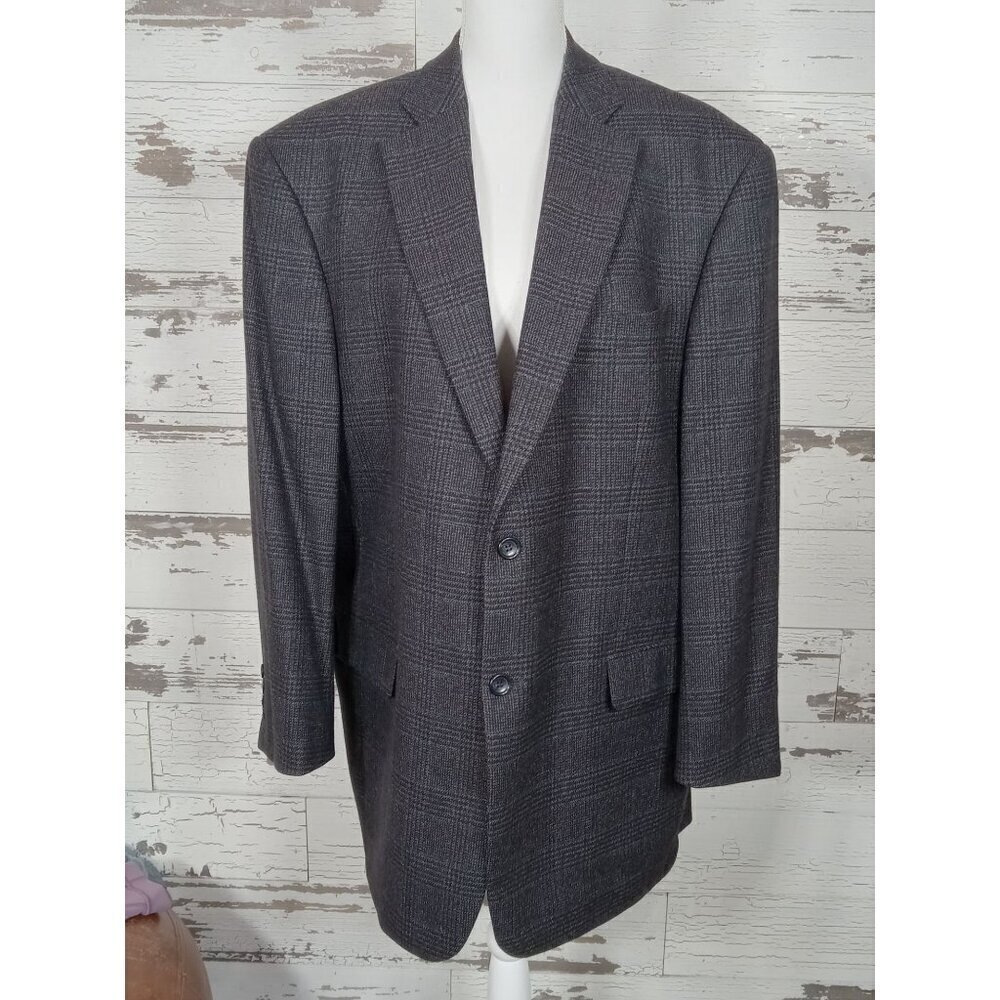 JOSEPH & FEISS Men's Lambswool Blazer Sport Coat Navy Tartan 44R